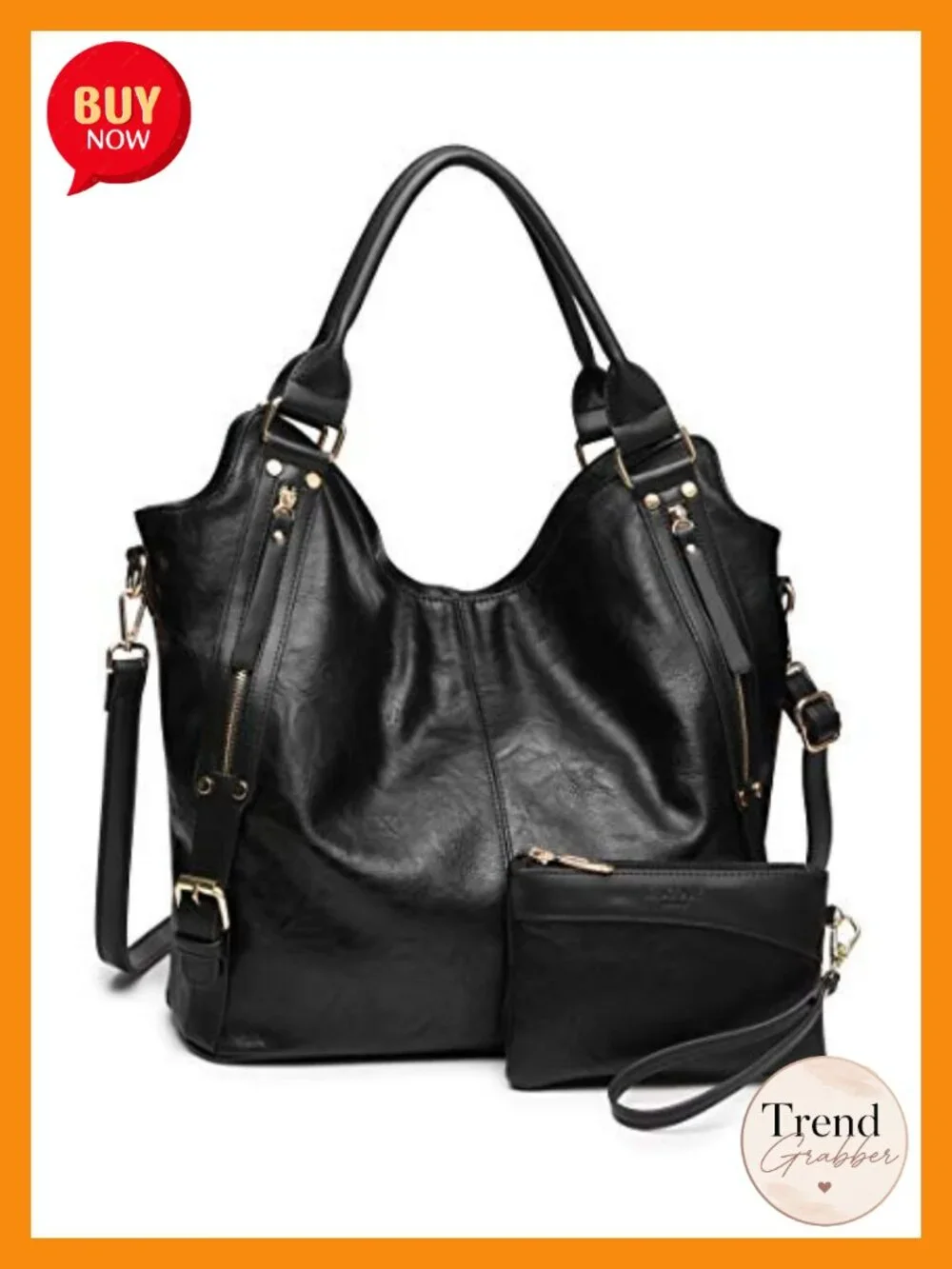 PU Leather Hobo Shoulder Tote Bag with Adjustable Strap